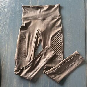 Spanx Grey Faux Leather-Look Moto Leggings